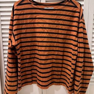 Everlane Orange and Black Striped Top
